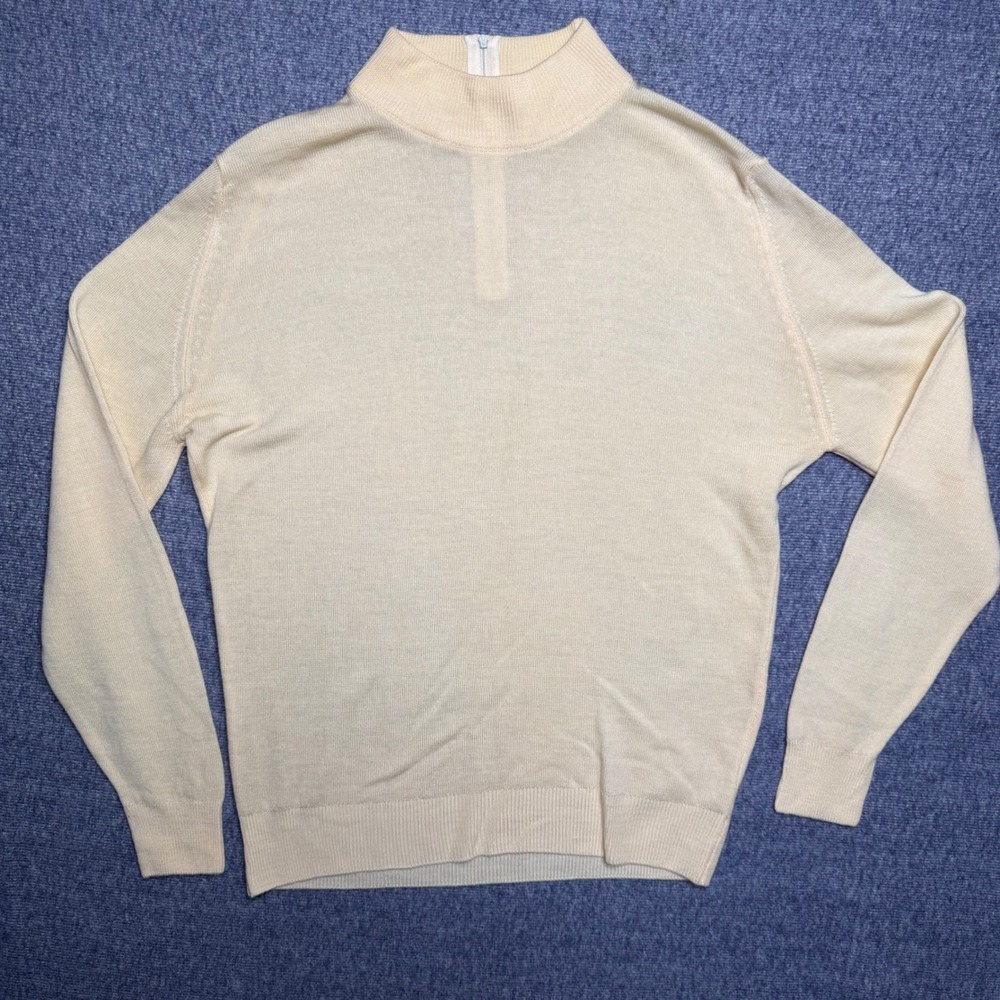 VNTG Pendleton Wool‎ Sweater Womens Medium Cream Mock Neck Back Zip Made in USA